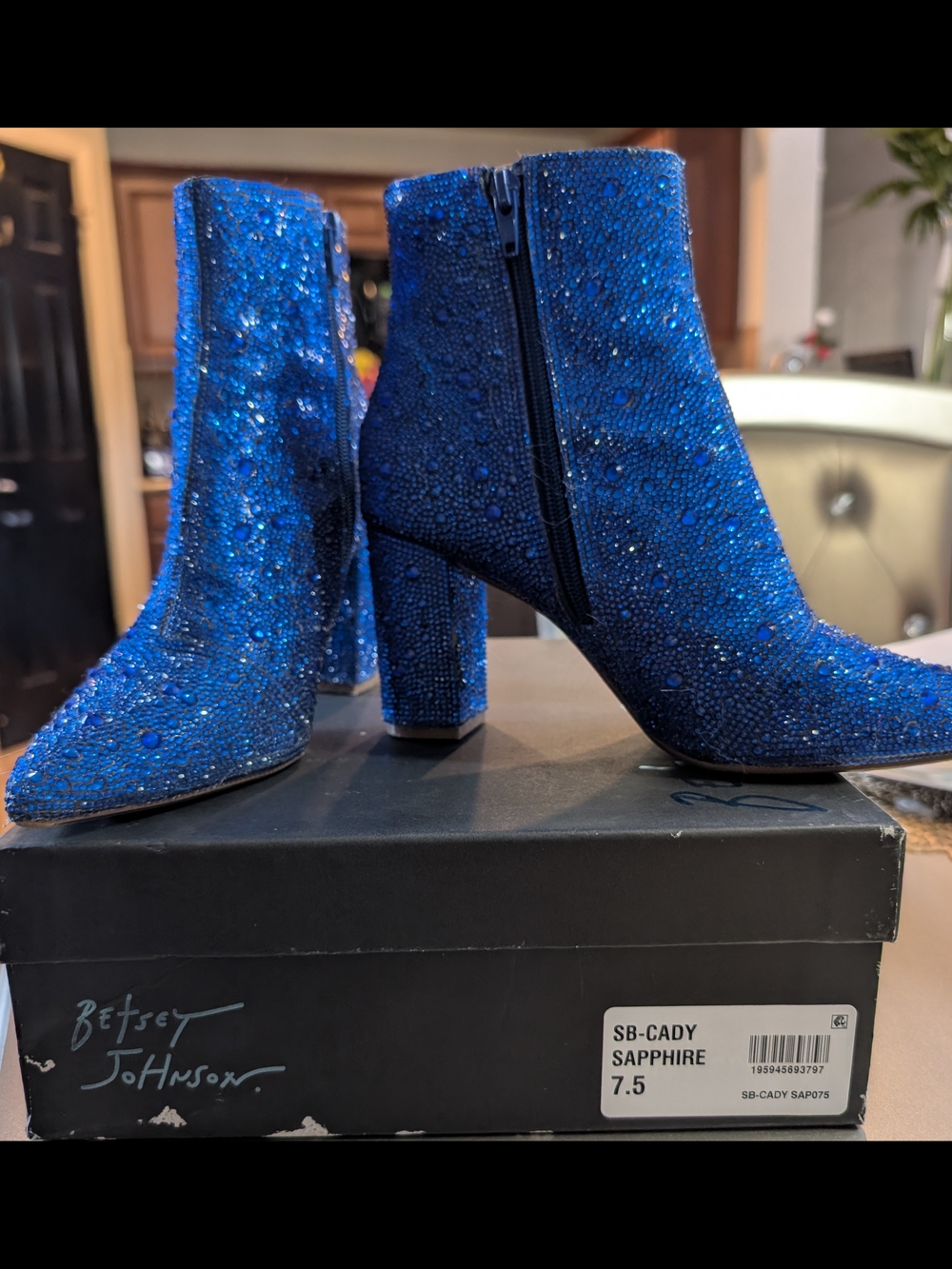 Betsey Johnson Royal Blue Crystal Zip Ankle Booties - Picture 3 of 7
